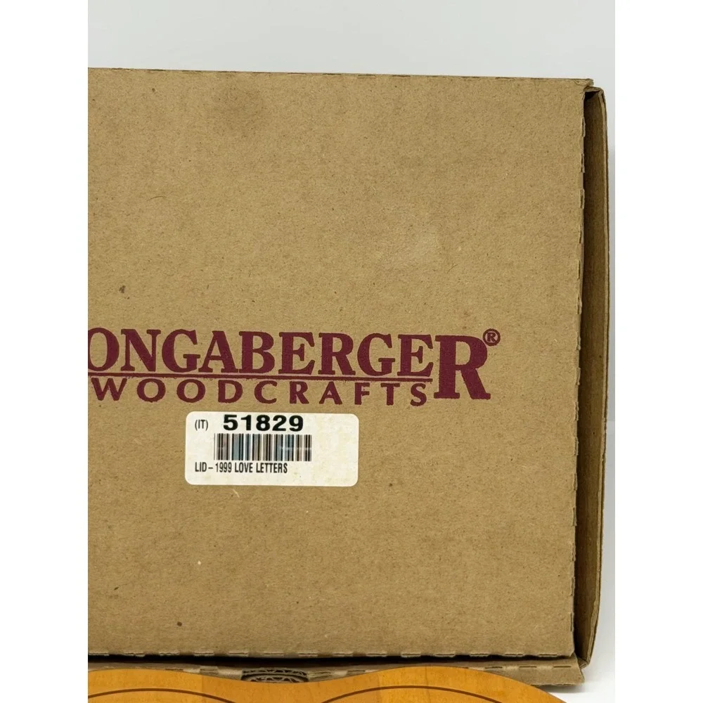 VTG Longaberger Woodcrafts Love Letters Heart Basket Lid Maple Brown 1999 NIB